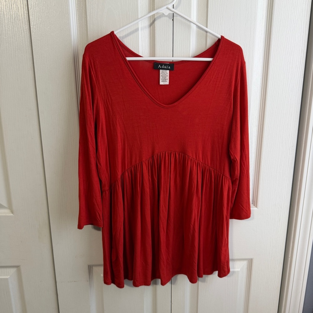 Adara red baby doll 3/4 sleeve blouse size medium